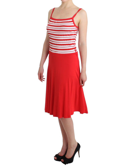 Roccobarocco Red striped jersey A-line dress