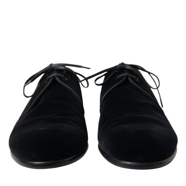 Dolce & Gabbana Black Velvet Lace Up Formal Derby Dress Shoes