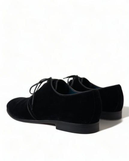 Dolce & Gabbana Black Velvet Lace Up Formal Derby Dress Shoes