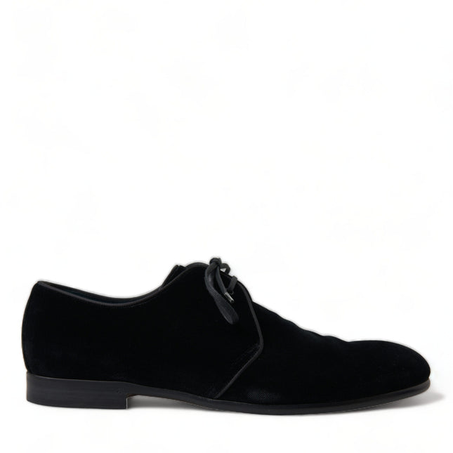 Dolce & Gabbana Black Velvet Lace Up Formal Derby Dress Shoes