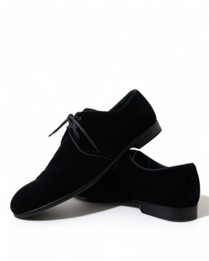 Dolce & Gabbana Black Velvet Lace Up Formal Derby Dress Shoes