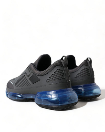 Prada Black Blue Rubber Knit Slip On Low Top Sneakers Shoes