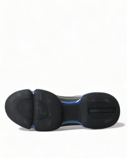 Prada Black Blue Rubber Knit Slip On Low Top Sneakers Shoes