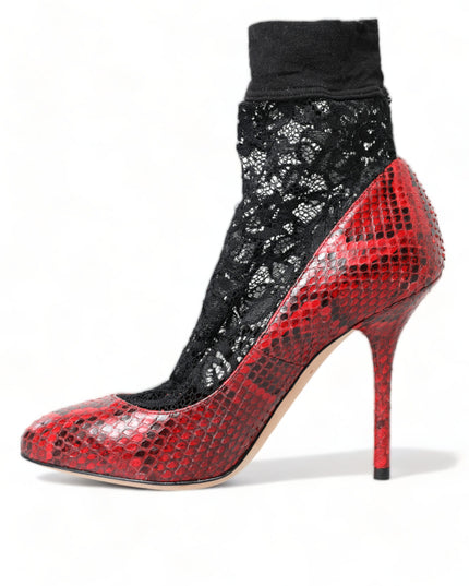Dolce & Gabbana Red Ayers Leather Lace Socks Pumps Shoes