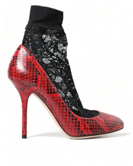 Dolce & Gabbana Red Ayers Leather Lace Socks Pumps Shoes