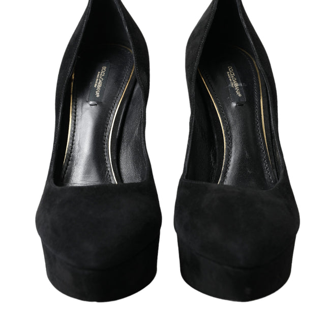 Dolce & Gabbana Black Suede Leather Platform Heel Pumps Shoes
