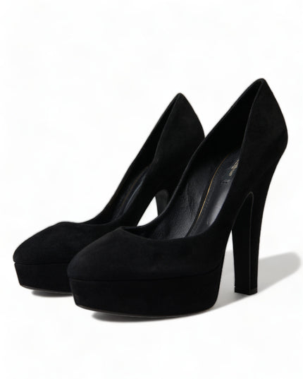 Dolce & Gabbana Black Suede Leather Platform Heel Pumps Shoes