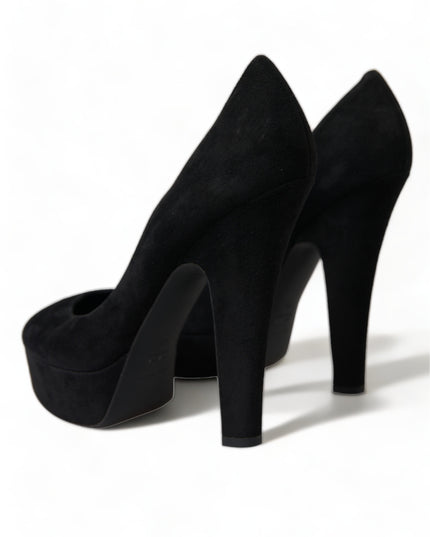 Dolce & Gabbana Black Suede Leather Platform Heel Pumps Shoes