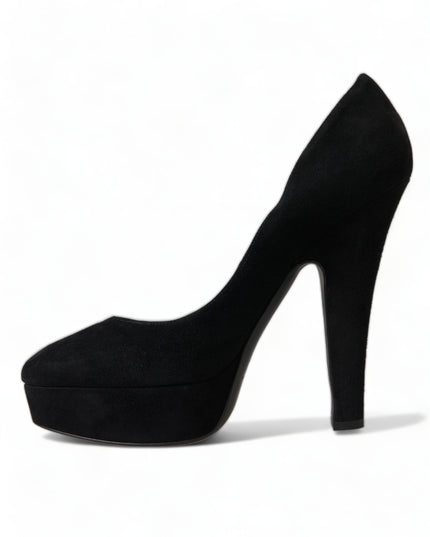Dolce & Gabbana Black Suede Leather Platform Heel Pumps Shoes
