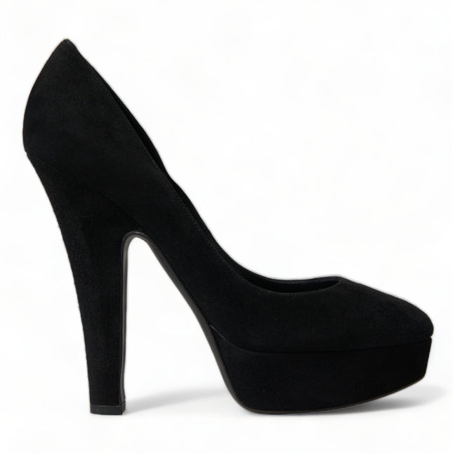 Dolce & Gabbana Black Suede Leather Platform Heel Pumps Shoes