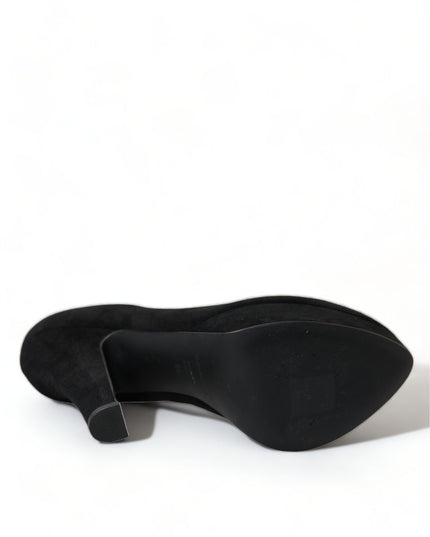 Dolce & Gabbana Black Suede Leather Platform Heel Pumps Shoes