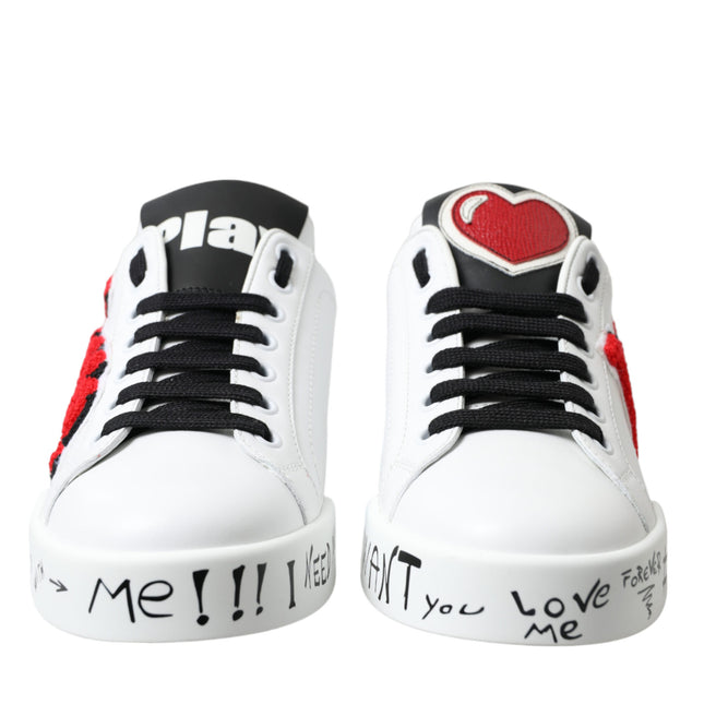 Dolce & Gabbana White Love Patch Portofino Classic Sneakers Shoes