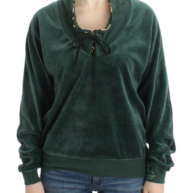 Cavalli Green velvet cotton sweater