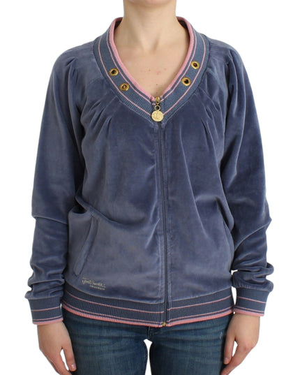Cavalli Blue velvet zipup sweater