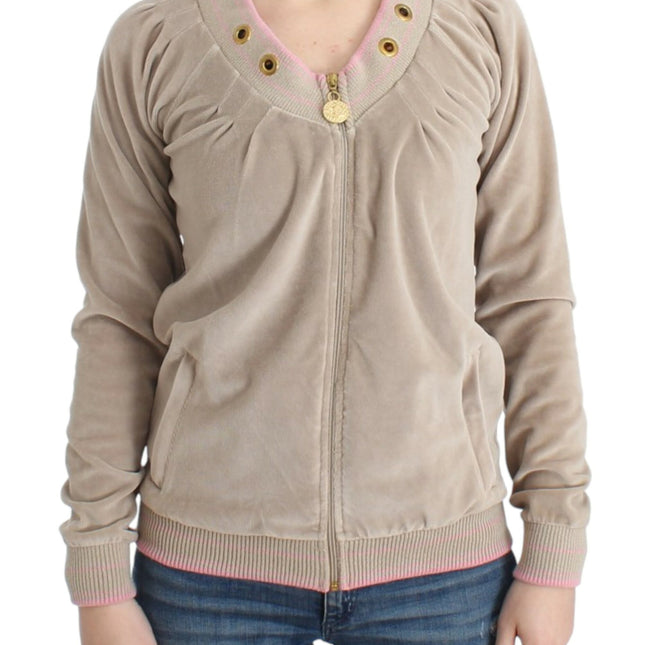 Cavalli Beige velvet zipup sweater