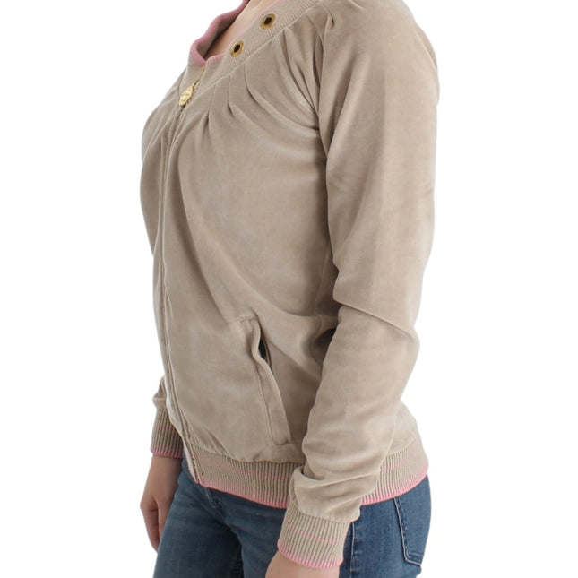 Cavalli Beige velvet zipup sweater