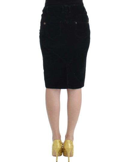 Cavalli Black Corduroy Pencil Skirt