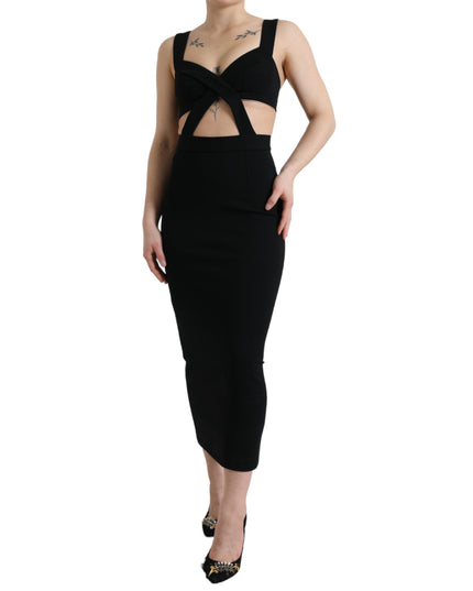 Dolce & Gabbana Black Cut Out Sleeveless Bodycon Midi Dress