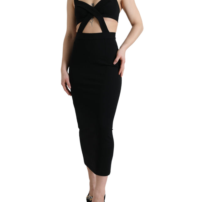 Dolce & Gabbana Black Cut Out Sleeveless Bodycon Midi Dress