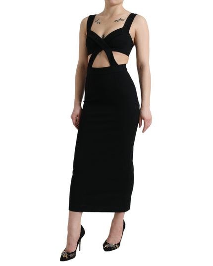 Dolce & Gabbana Black Cut Out Sleeveless Bodycon Midi Dress