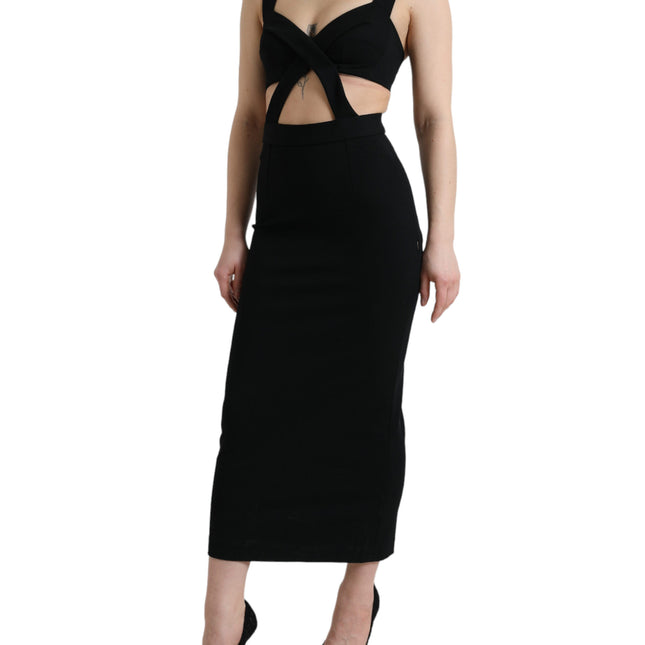 Dolce & Gabbana Black Cut Out Sleeveless Bodycon Midi Dress