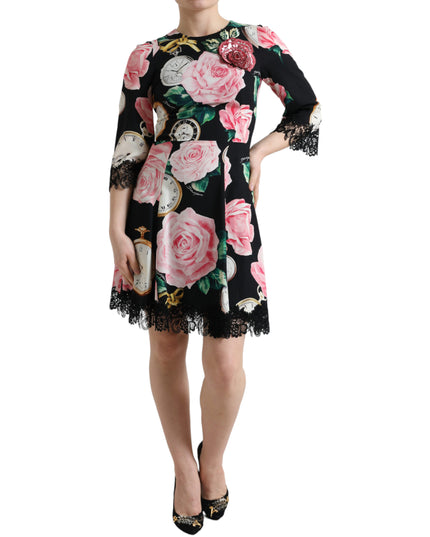 Dolce & Gabbana Black Floral Embellished Lace A-line Dress