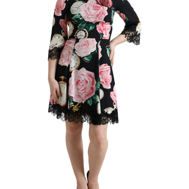Dolce & Gabbana Black Floral Embellished Lace A-line Dress