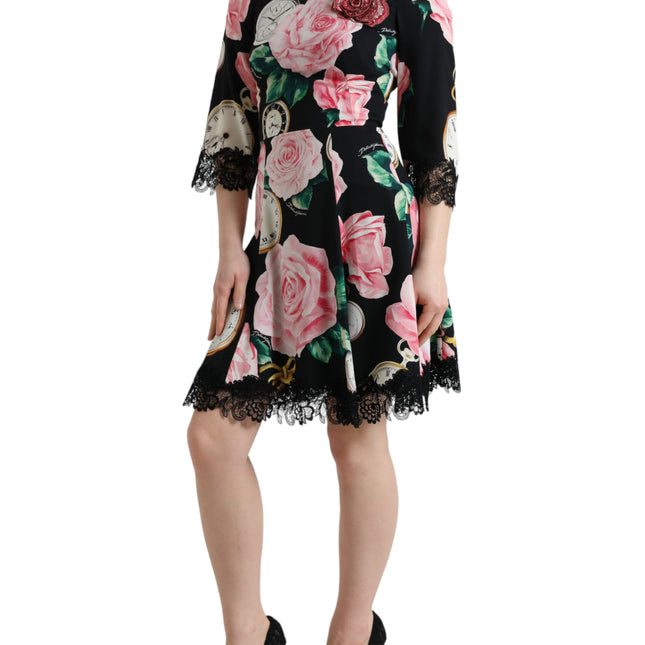 Dolce & Gabbana Black Floral Embellished Lace A-line Dress