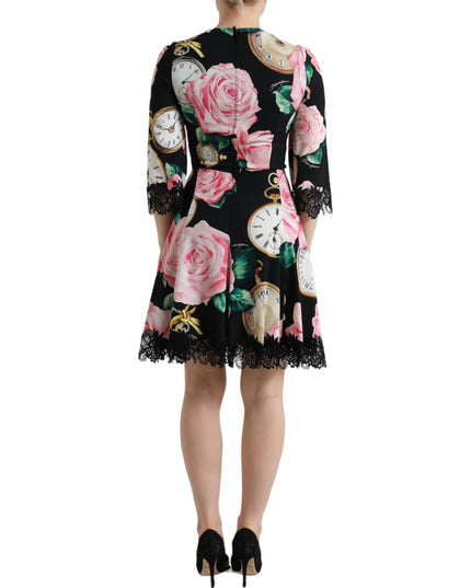 Dolce & Gabbana Black Floral Embellished Lace A-line Dress