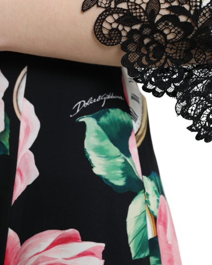 Dolce & Gabbana Black Floral Embellished Lace A-line Dress