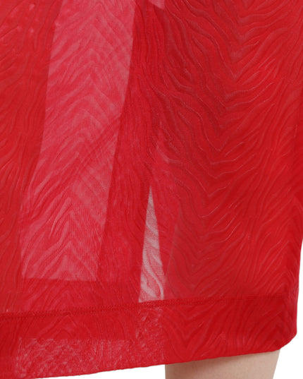 Dolce & Gabbana Red Sheer High Waist Pencil Cut Midi Skirt