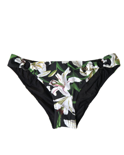 Dolce & Gabbana Black Lily Print Swimwear Bottom Beachwear Bikini