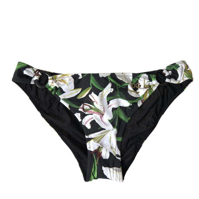 Dolce & Gabbana Black Lily Print Swimwear Bottom Beachwear Bikini