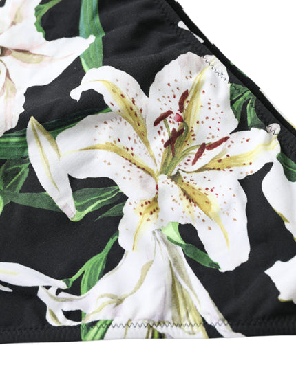 Dolce & Gabbana Black Lily Print Swimwear Bottom Beachwear Bikini