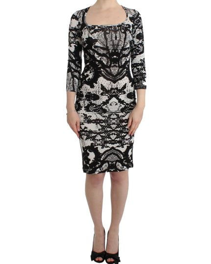 Cavalli Black Printed Sheath Dress