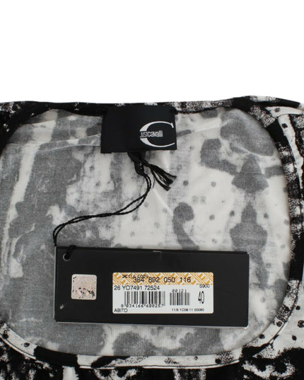 Cavalli Black Printed Sheath Dress