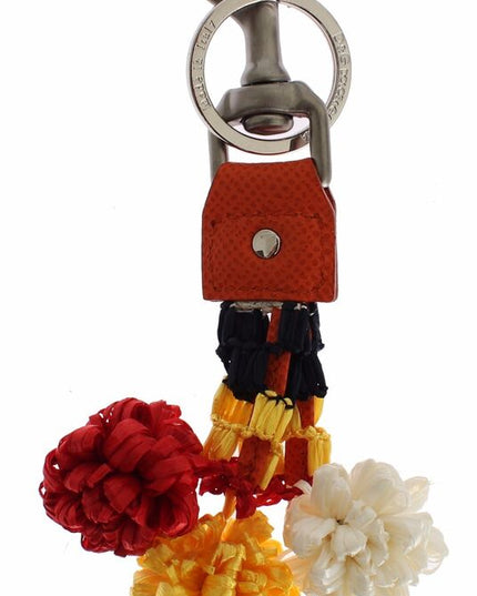 Dolce & Gabbana Red White Raffia Leather Clasp Finder Keyring Keychain