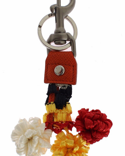Dolce & Gabbana Red White Raffia Leather Clasp Finder Keyring Keychain