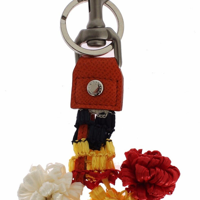 Dolce & Gabbana Red White Raffia Leather Clasp Finder Keyring Keychain