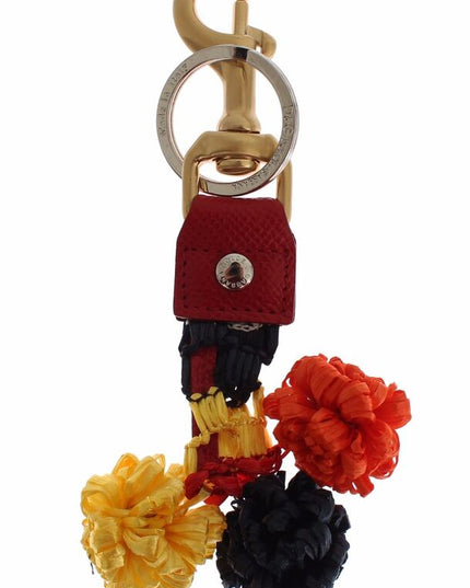 Dolce & Gabbana Gold Yellow Raffia Leather Clasp Finder Chain Keyring