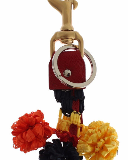 Dolce & Gabbana Gold Yellow Raffia Leather Clasp Finder Chain Keyring