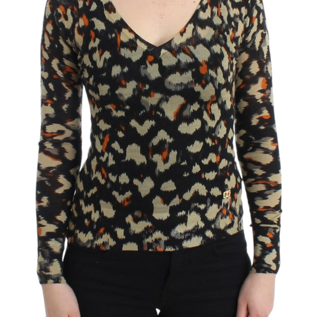 Cavalli Multicolor v-neck wool jumper