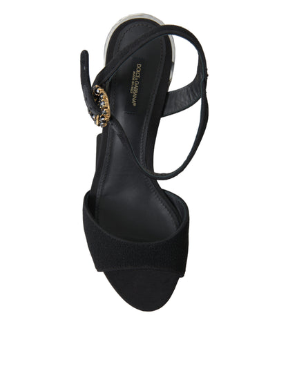 Dolce & Gabbana Black Crystals Ankle Strap Sandals Shoes