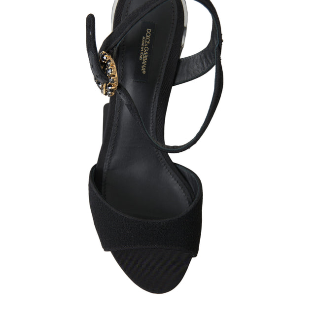 Dolce & Gabbana Black Crystals Ankle Strap Sandals Shoes