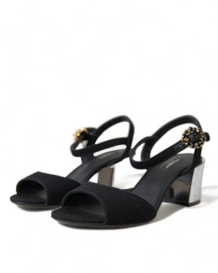 Dolce & Gabbana Black Crystals Ankle Strap Sandals Shoes
