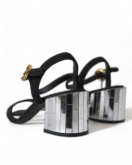 Dolce & Gabbana Black Crystals Ankle Strap Sandals Shoes