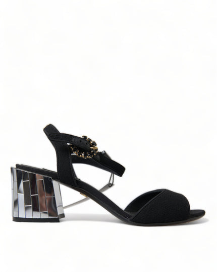 Dolce & Gabbana Black Crystals Ankle Strap Sandals Shoes
