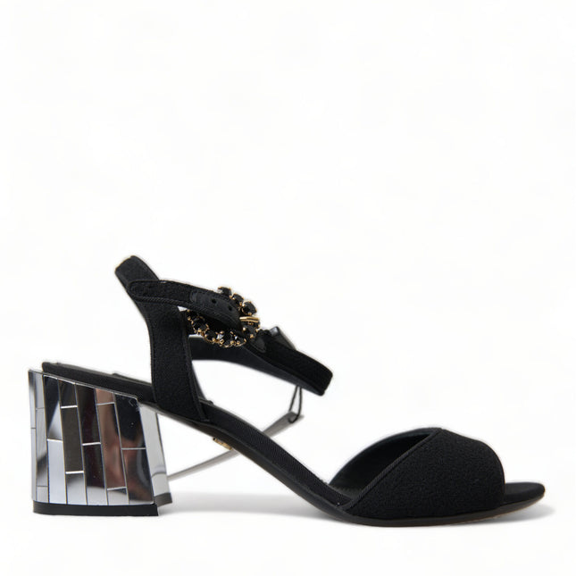 Dolce & Gabbana Black Crystals Ankle Strap Sandals Shoes