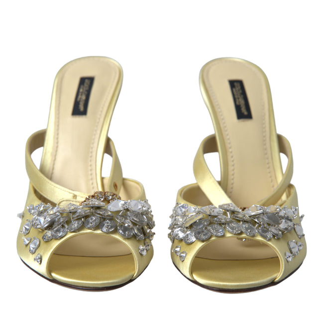Dolce & Gabbana Yellow Satin Crystal Mary Janes Sandals