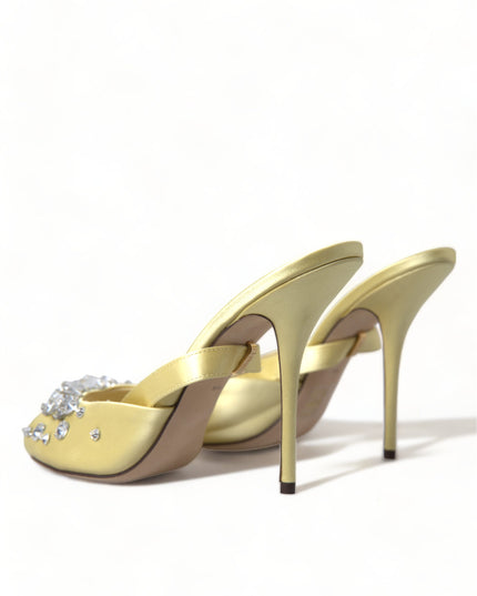 Dolce & Gabbana Yellow Satin Crystal Mary Janes Sandals